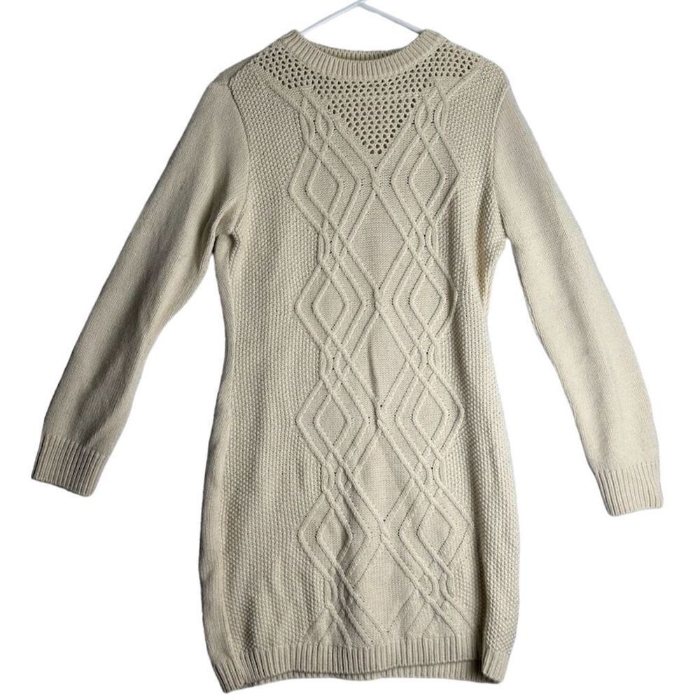 Venus Fisherman Sweater Dress Ivory Cable‎ Knit Long Sleeve Women's Size M